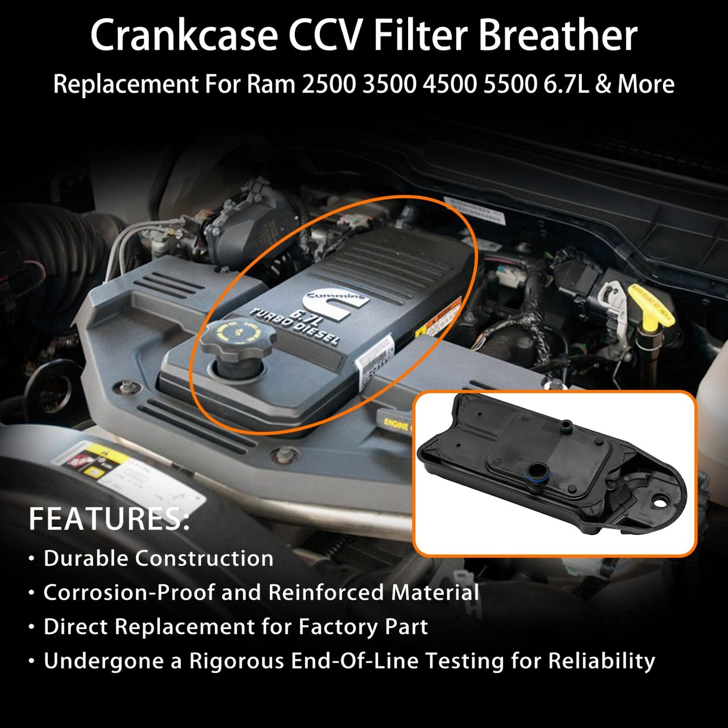 CV52001 Crankcase CCV Filter Breather Vent for Ram 2500 3500 4500 6.7L Cummins