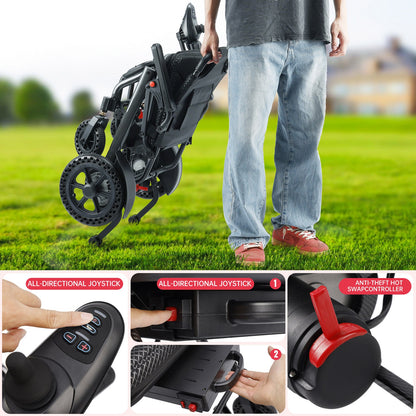 360W Electric Wheelchair Lightweight Folding Wheelchair for Adults Seniors_Black