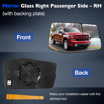 Right Passenger Side Heated Mirror Glass For 2019-25 GMC Sierra Chevy Sliverado