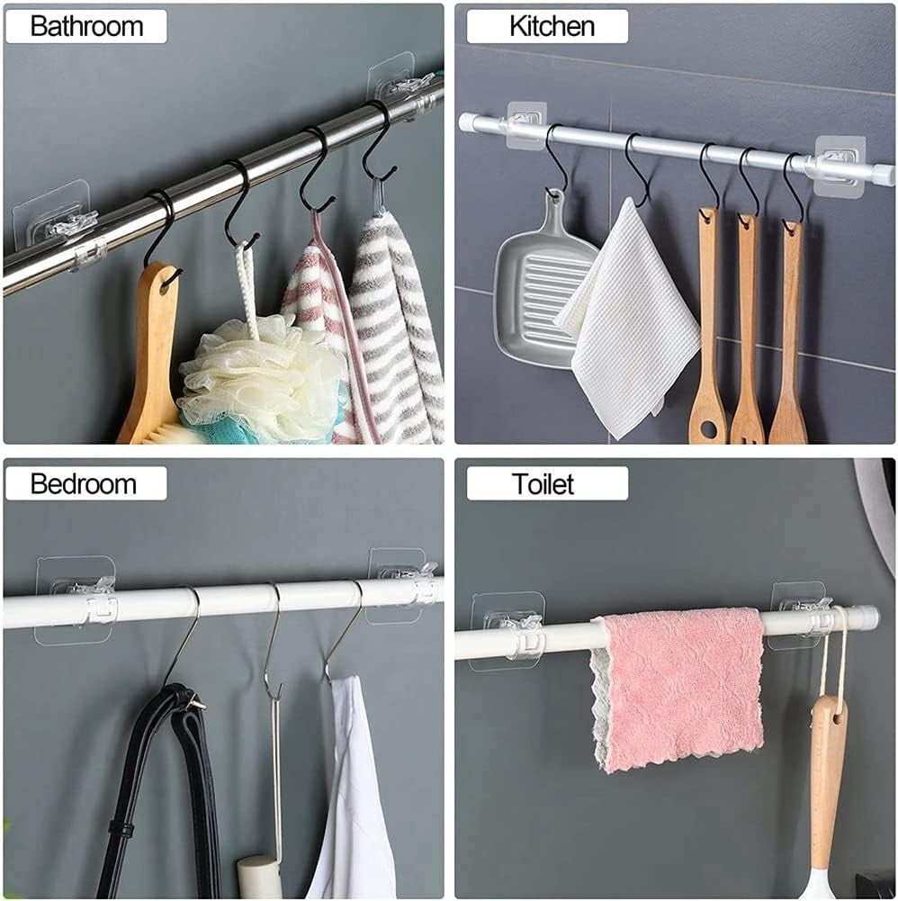 10Pcs Nail Free Bracket Self Adhesive Holder Hooks Adjustable Curtain Rod Clips