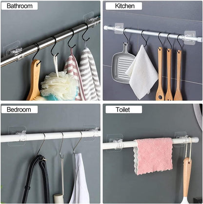 10Pcs Nail Free Bracket Self Adhesive Holder Hooks Adjustable Curtain Rod Clips