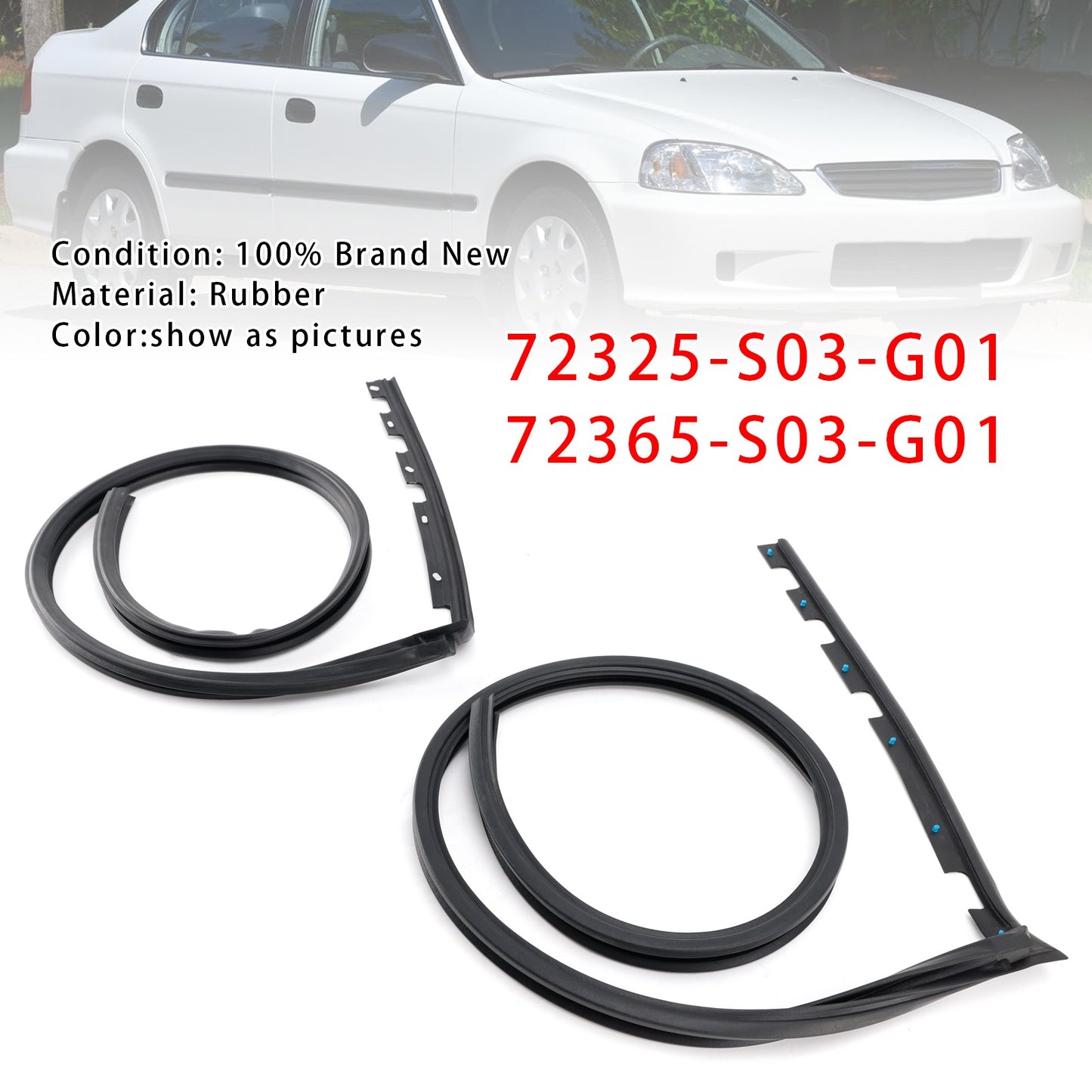 Left+Right Door Sub Seal Set Rubber For Honda 3D CIVIC 1996-2000 EK9 EK2-3 EK4