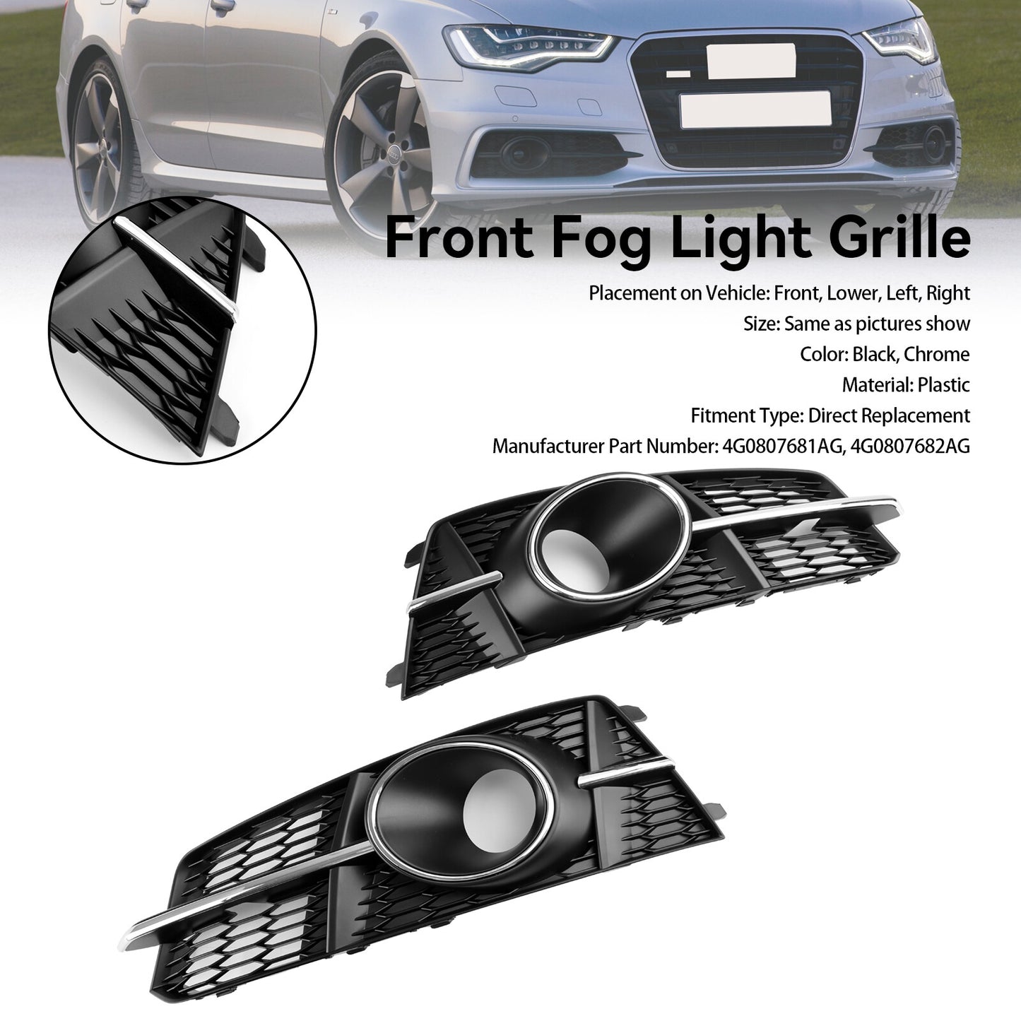 Fog Light Front Bumper Lower Grill 4G0807682AG Fit AUDI A6 4G C7 A6l 2016-18