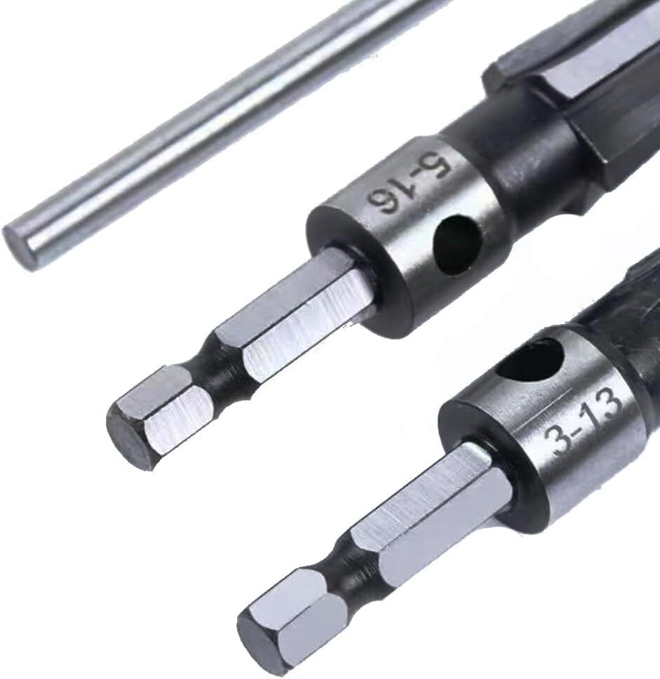 2Pcs T Handle Taper Reamer Tool Set 6 Fluted Chamfer Reaming 1/4 Inch Hex Shank