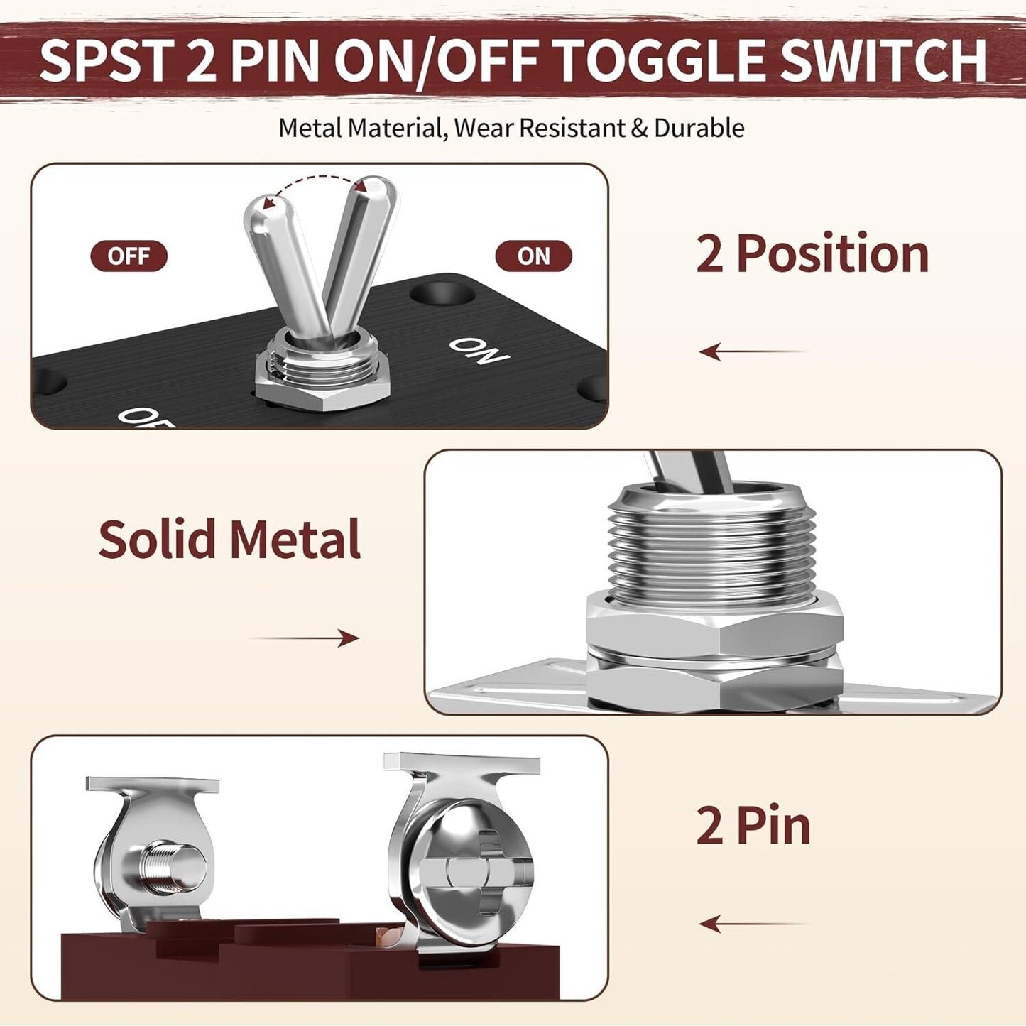 2x Heavy Duty Toggle Switch SPST 2Pin On-Off Amp 30A 12VDC/15A 250VAC/20A 125VAC
