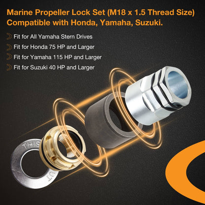 74040 Marine Propeller Lock Set For Yamaha Honda Suzuki M18 x 1.5 Thread Size