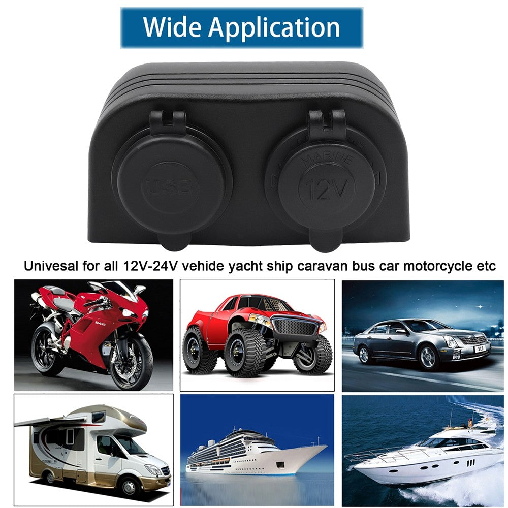 12V Dual USB 4.2A Charger Power Socket Outlet Surface Mount Fit Car Marine