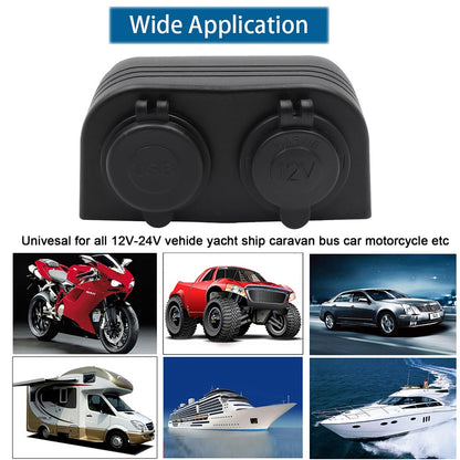 12V Dual USB 4.2A Charger Power Socket Outlet Surface Mount Fit Car Marine