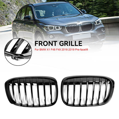 2PCS Gloss Black Front Kidney Grille Grill Fit BMW X1 F48 F49 2016-2018 2017