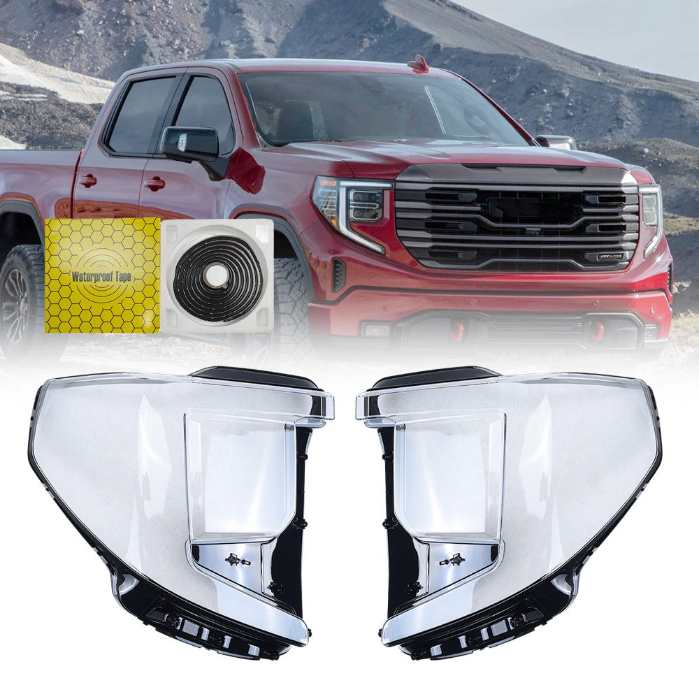 New A Pair Headlight Clear Lens Shell + Glue For 2022 2023 2024 GMC Sierra 1500