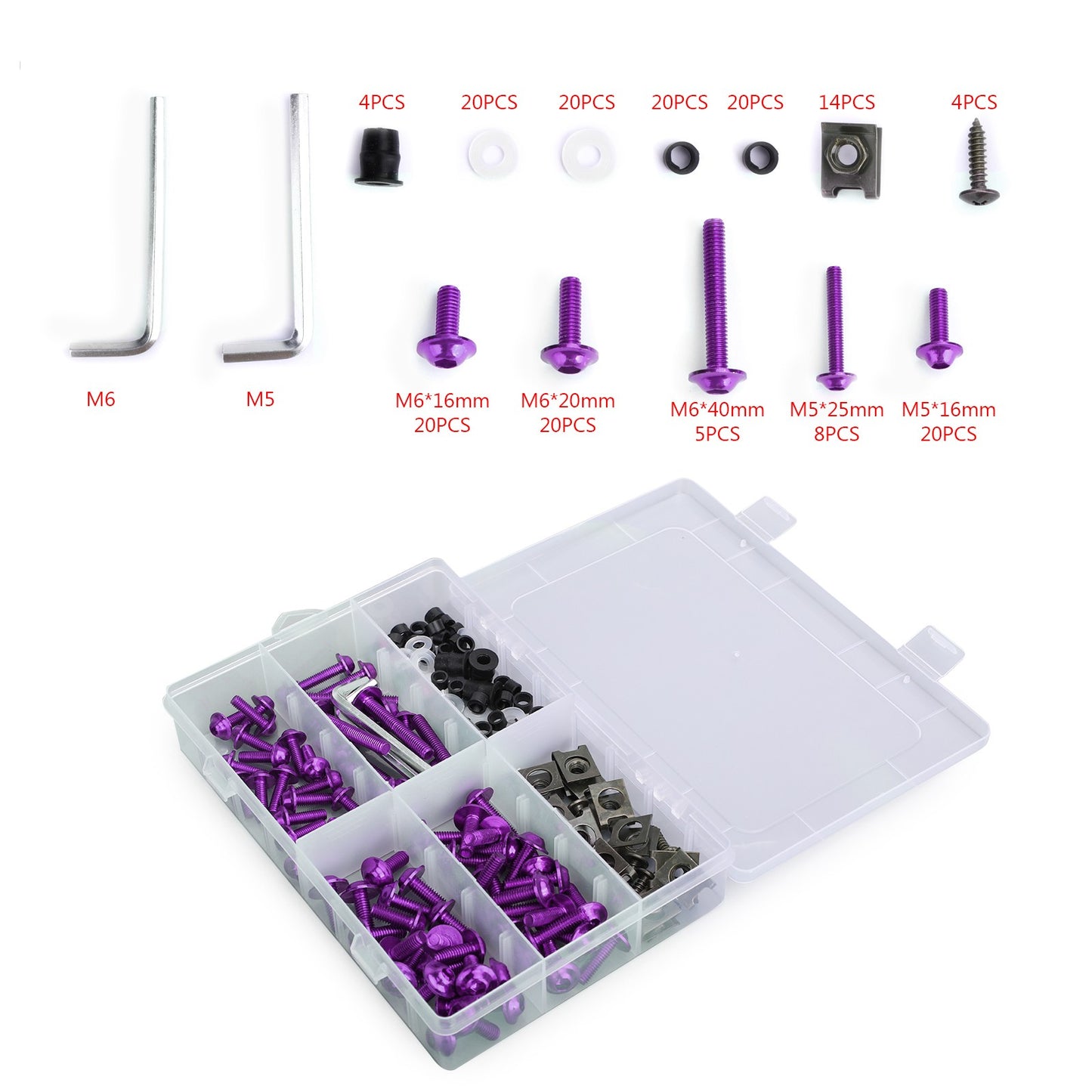177x Fairing Fender Fastener Kit Body Screws Bolts Washers Motorcycle Purple