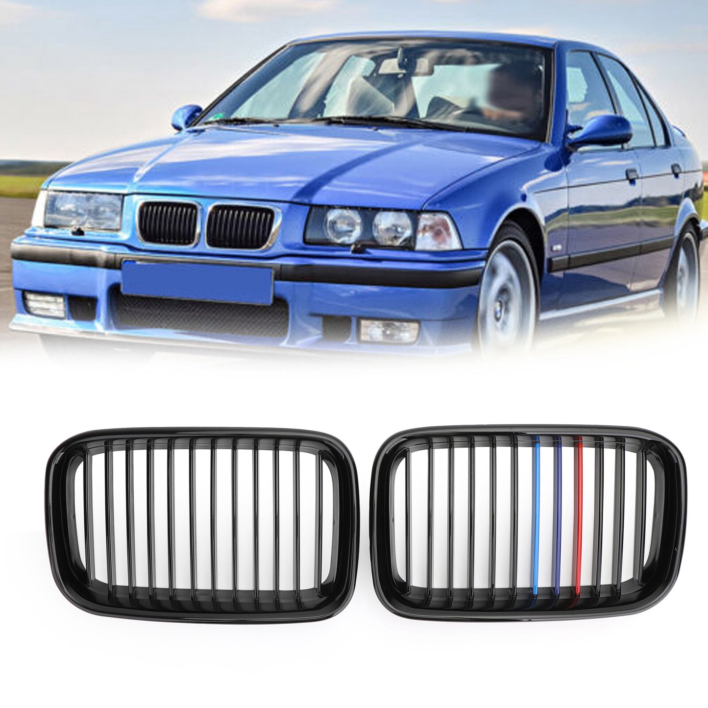 M-color Glossy Black Front Hood Kidney Sport Grills For BMW 3 Series E36 92-1996
