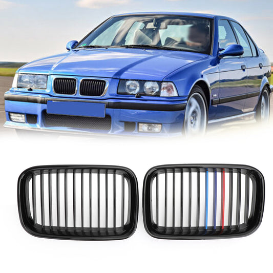 M-color Glossy Black Front Hood Kidney Sport Grills For BMW 3 Series E36 92-1996