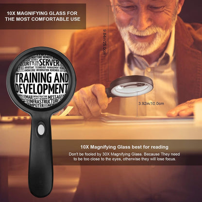 Magnifying Glass with Light, 10X Handheld Large Magnifying Glass 12 LED Illumina