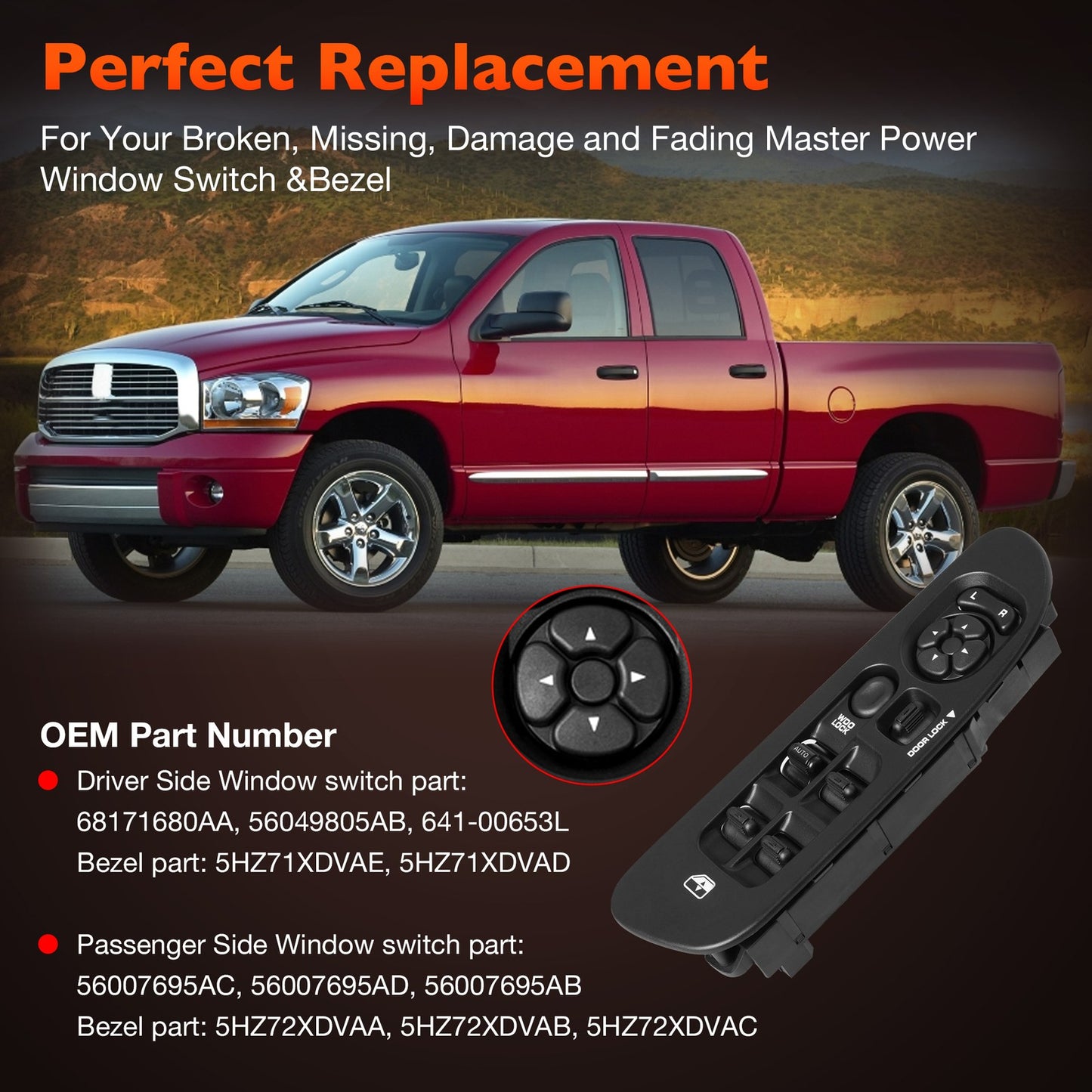 Power Door Window Lock Mirror Switch LH RH w/ Bezel Set For 01-09 Dodge Ram 1500