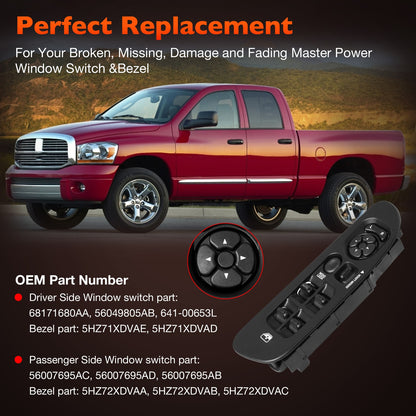 Power Door Window Lock Mirror Switch LH RH w/ Bezel Set For 01-09 Dodge Ram 1500
