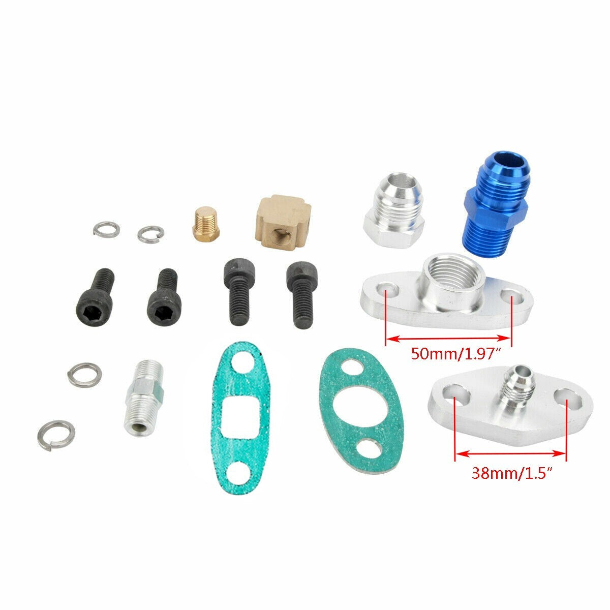 Universal Turbo Oil Line Feed Kit + Return Drain Flange T3 T4 T04E Oil Pan Plug