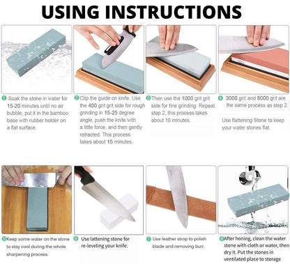 Knife Sharpening Stone Set Professional Whetstone 4 Side Grit 400/1000 3000/8000