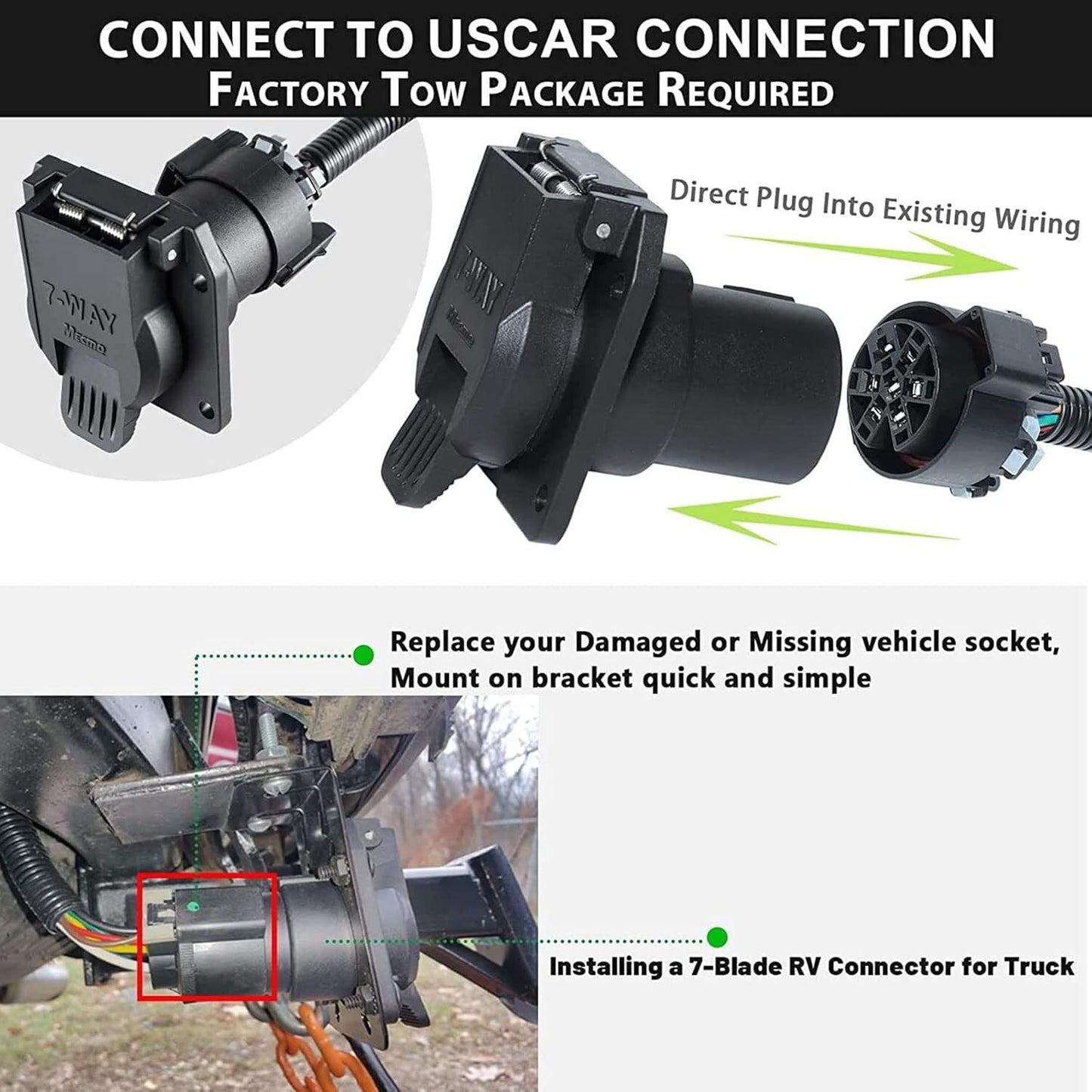 RV Blade 7 Pin Trailer Tow Connector Plug USCAR Socket For Ford F-150 1997-2011