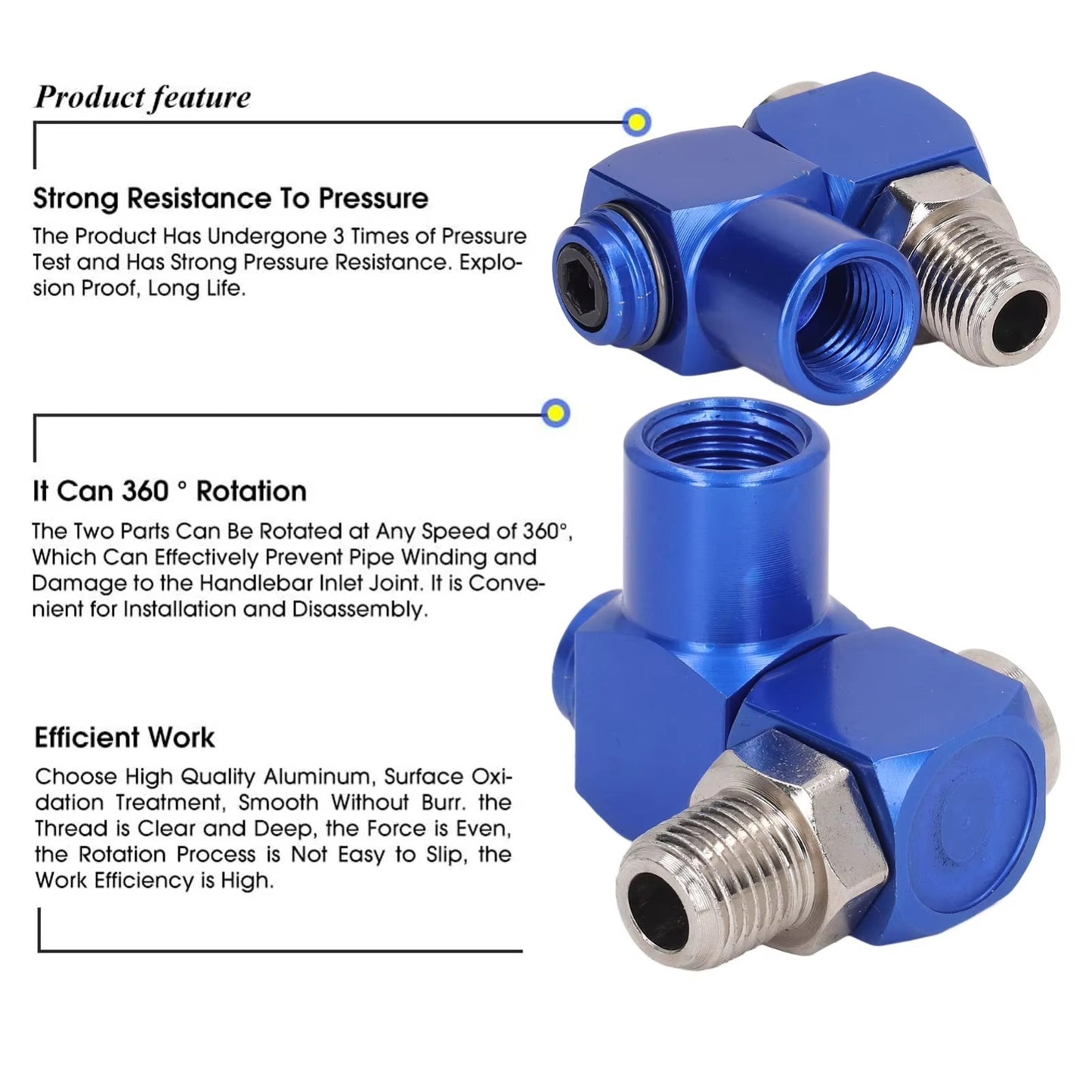 3 PCs INDUSTRIAL ALUMINUM AIR 360 SWIVEL FITTING CONNECTORS HOSE TOOL COUPLER