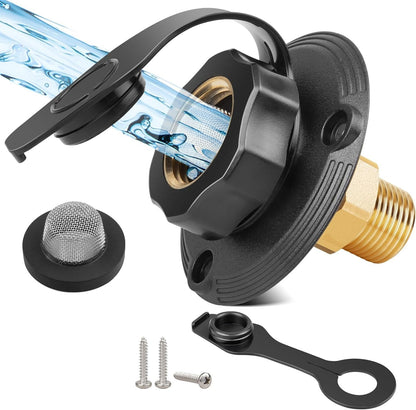 RV City Water Fill Inlet Connection with Check Valve Flange Brass Hose Connector