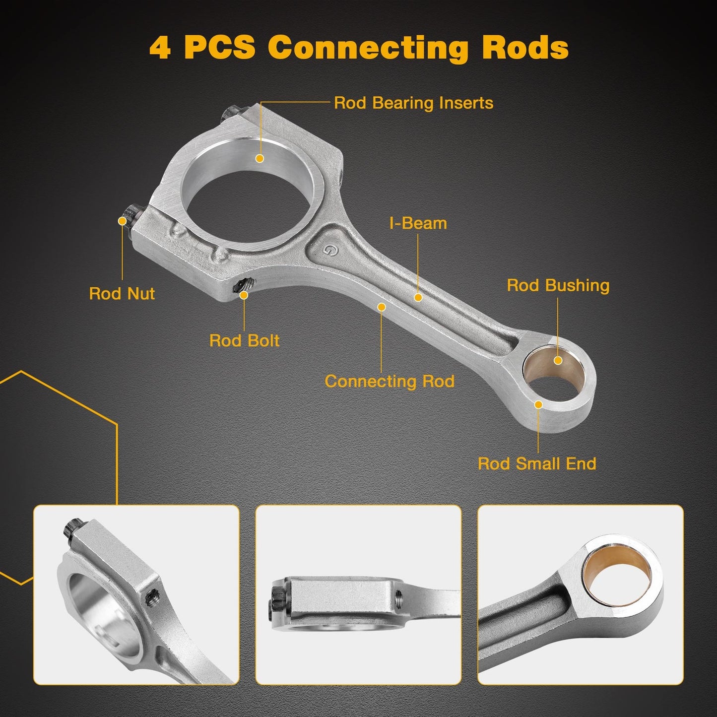 2.4 Engine Piston Kit w/ Connecting Rod Set For Hyundai Sonata Kia Optim Sorento