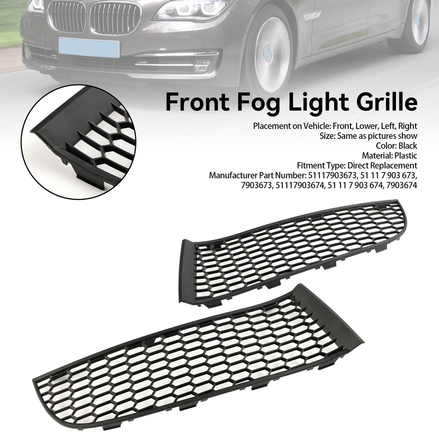 Front Bumper Lower Grille 51117903673 51117903674 Fit BMW F01 F02 2009-2015 #8