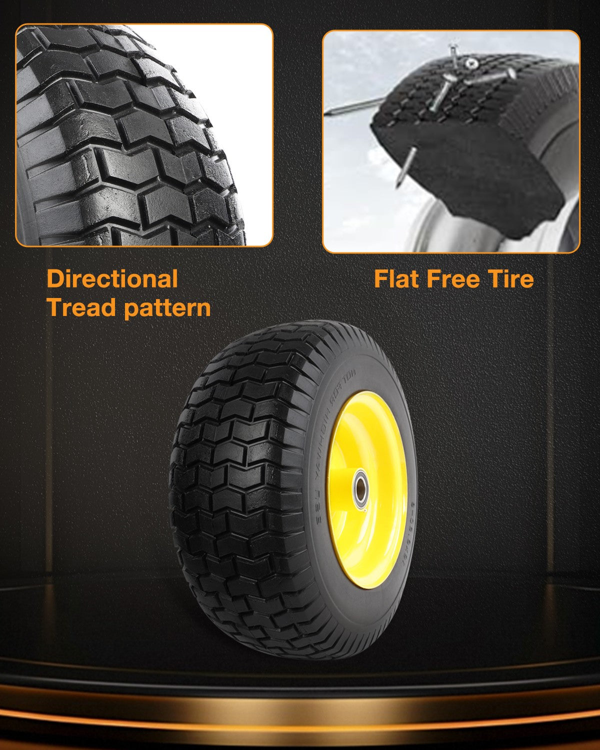 2x 16x6.50-8 Front Flat Free Tire Wheel Set w/ Bearings For Garden Tractor Mower