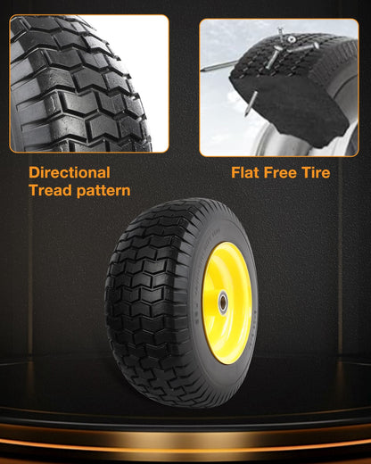 2x 16x6.50-8 Front Flat Free Tire Wheel Set w/ Bearings For Garden Tractor Mower