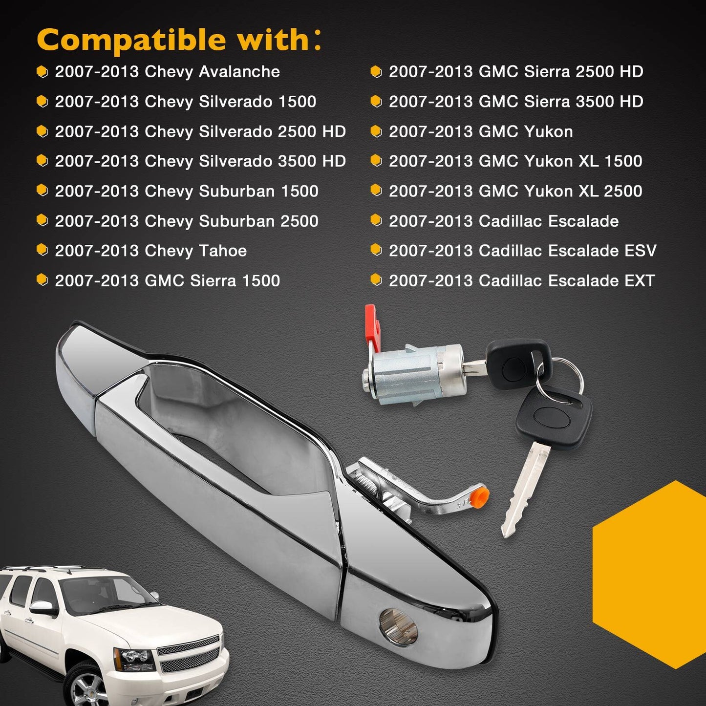 Exterior Door Handle Driver Side w/ Lock Cylinder For 2007-13 Chevy GMC Cadillac