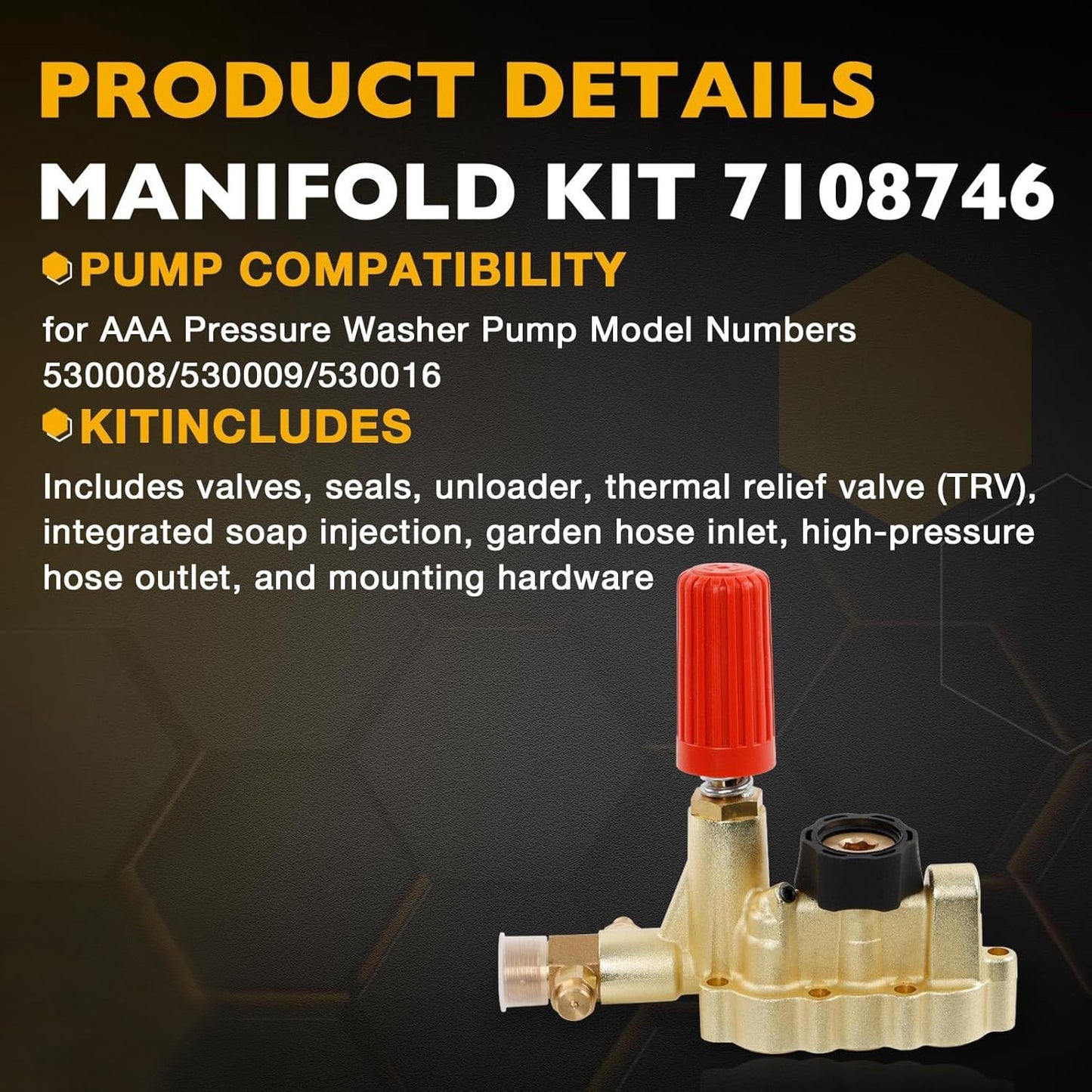 7108746 Manifold Replacement for AAA 530008 530009 530016 Pressure Washer Pump