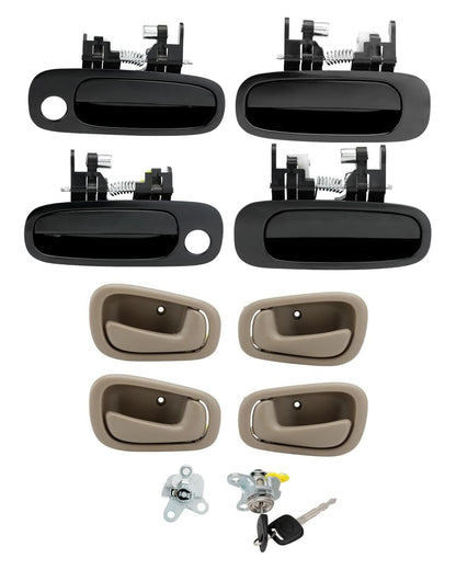 Interior & Exterior Door Handle Lock Cylinder Key Kit For 1998-02 Toyota Corolla