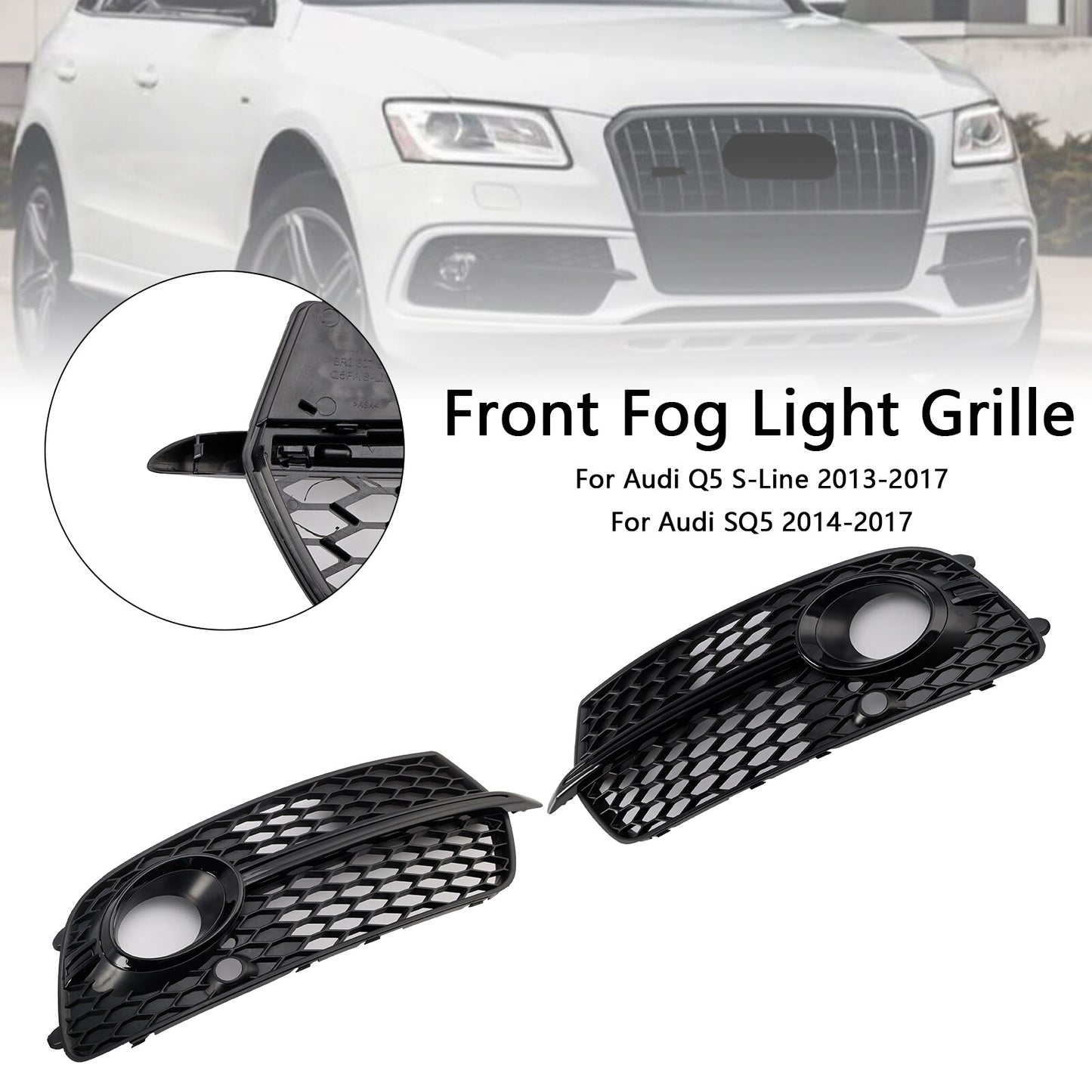 Front Bumper Fog Light Grill Grille Fit Audi Q5 S-Line SQ5 2013~2017 Black