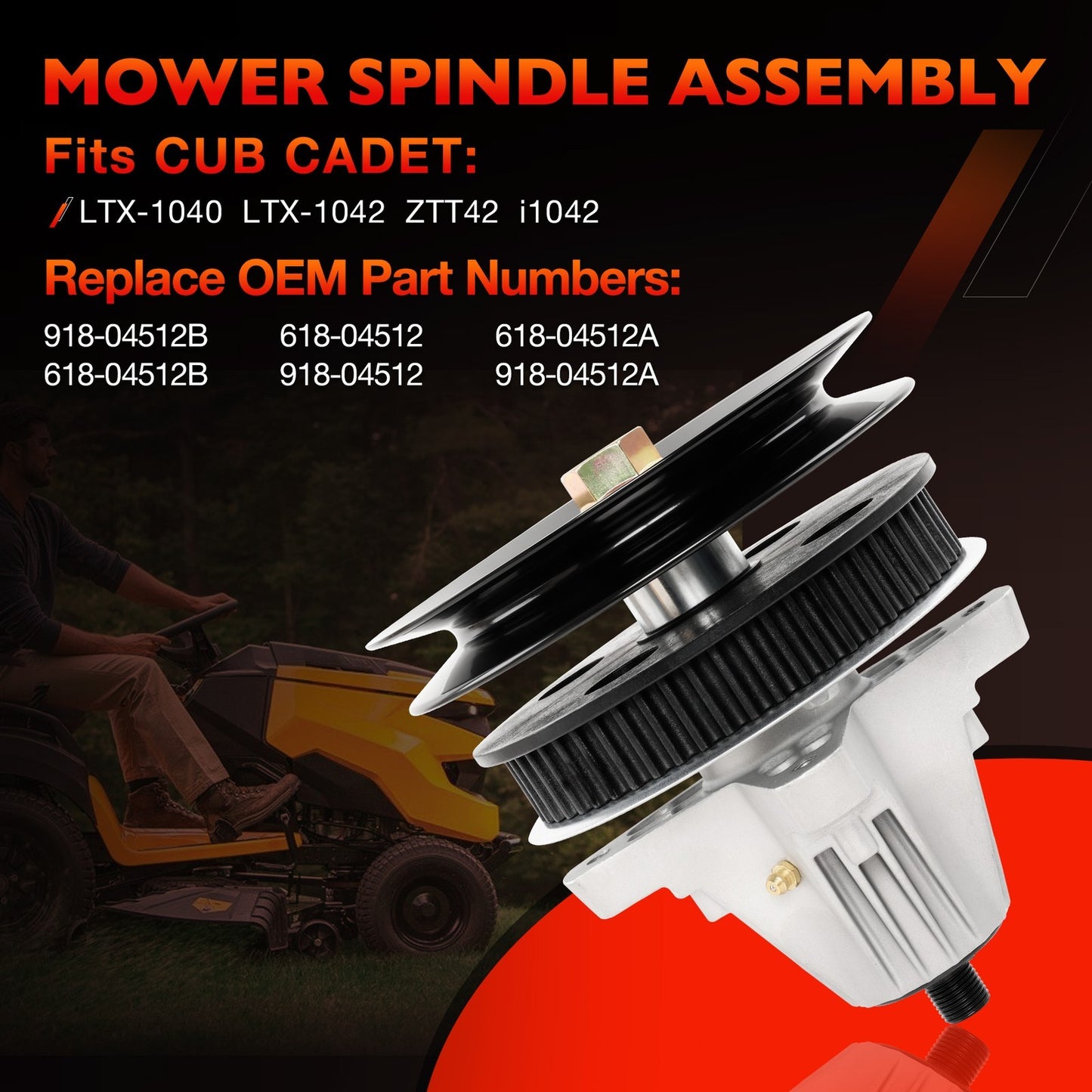 42" Deck Spindle For Cub Cadet LTX-1040 LTX-1042 ZTT42 i1042 918-04512 618-04512