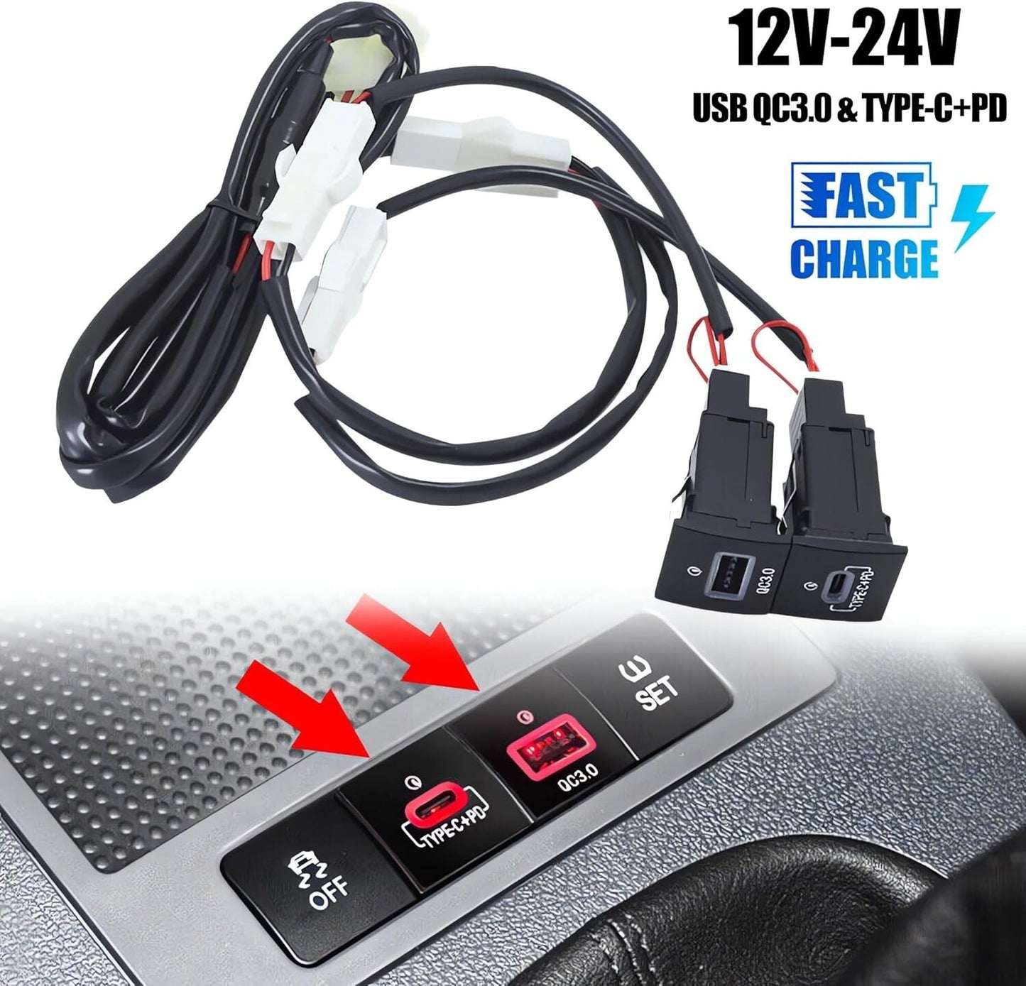 36W USB QC3.0 Charger + PD For Jetta MK6 10-14 Golf/GTI/R-Line 2006-2013 MK5 MK6
