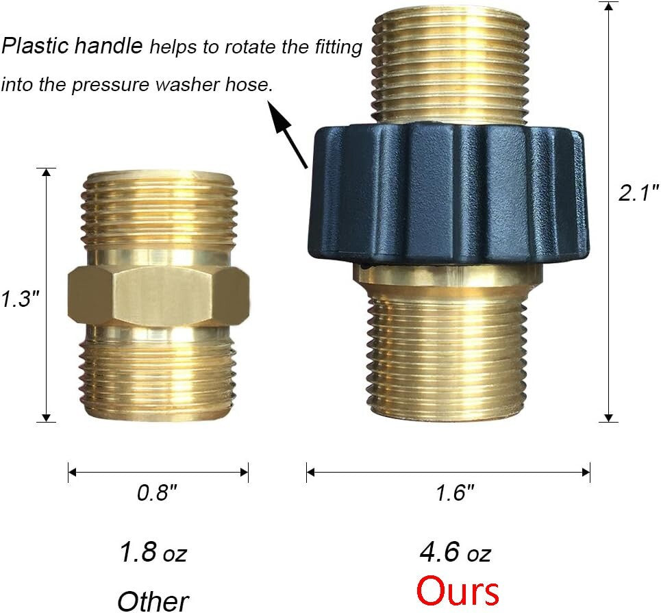 2Pcs Brass Pressure Washer Connector Quick Connect Fitting M22-14mm Hose Adapter