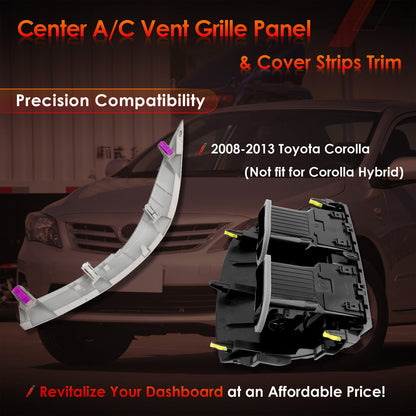 Center AC Dash Air Vent Trim Panel Cover w/ Strips Trim For 08-13 Toyota Corolla
