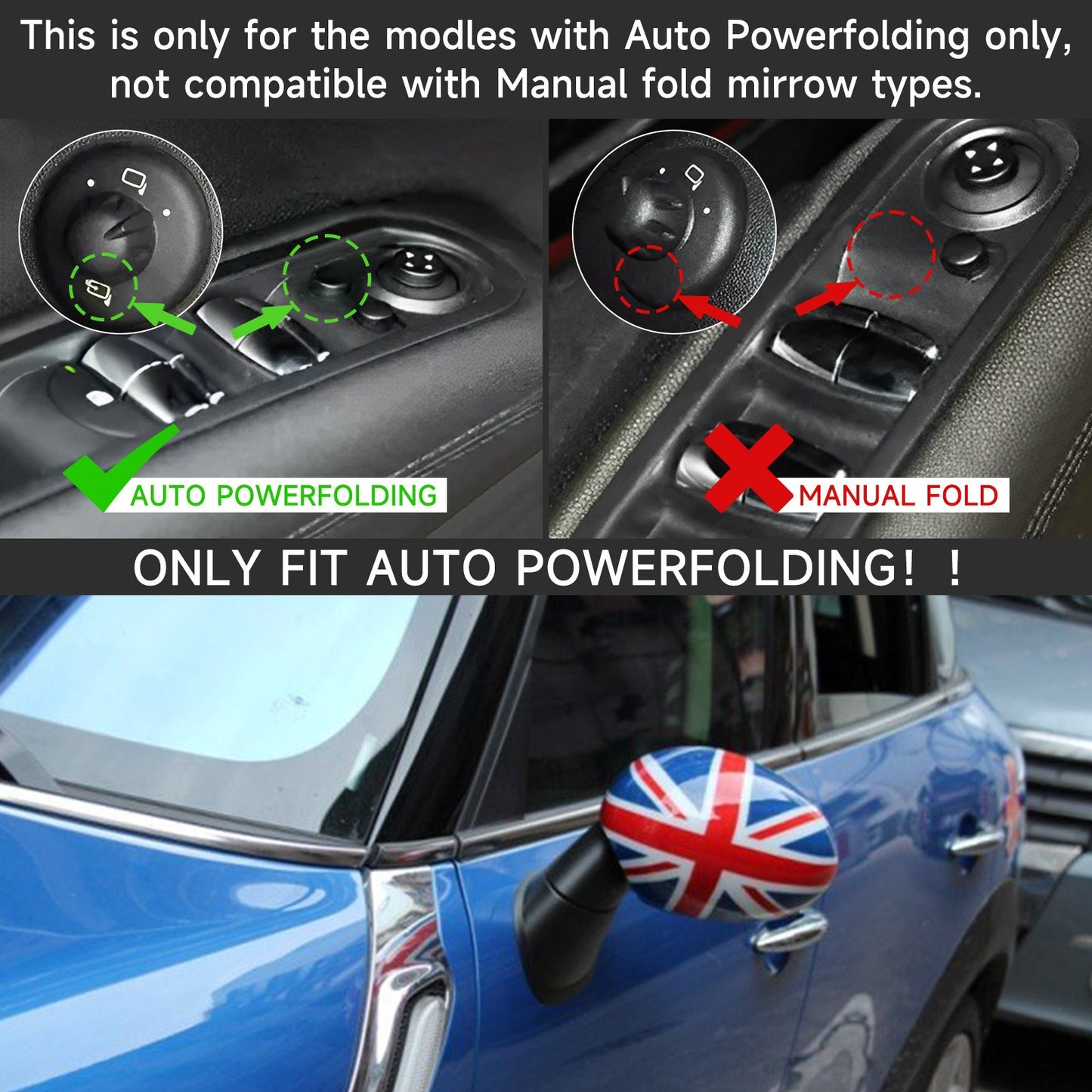 Mirror Covers for MINI Cooper R55 R56/R57 R58 R59 R60 R61 Power Fold Mirror