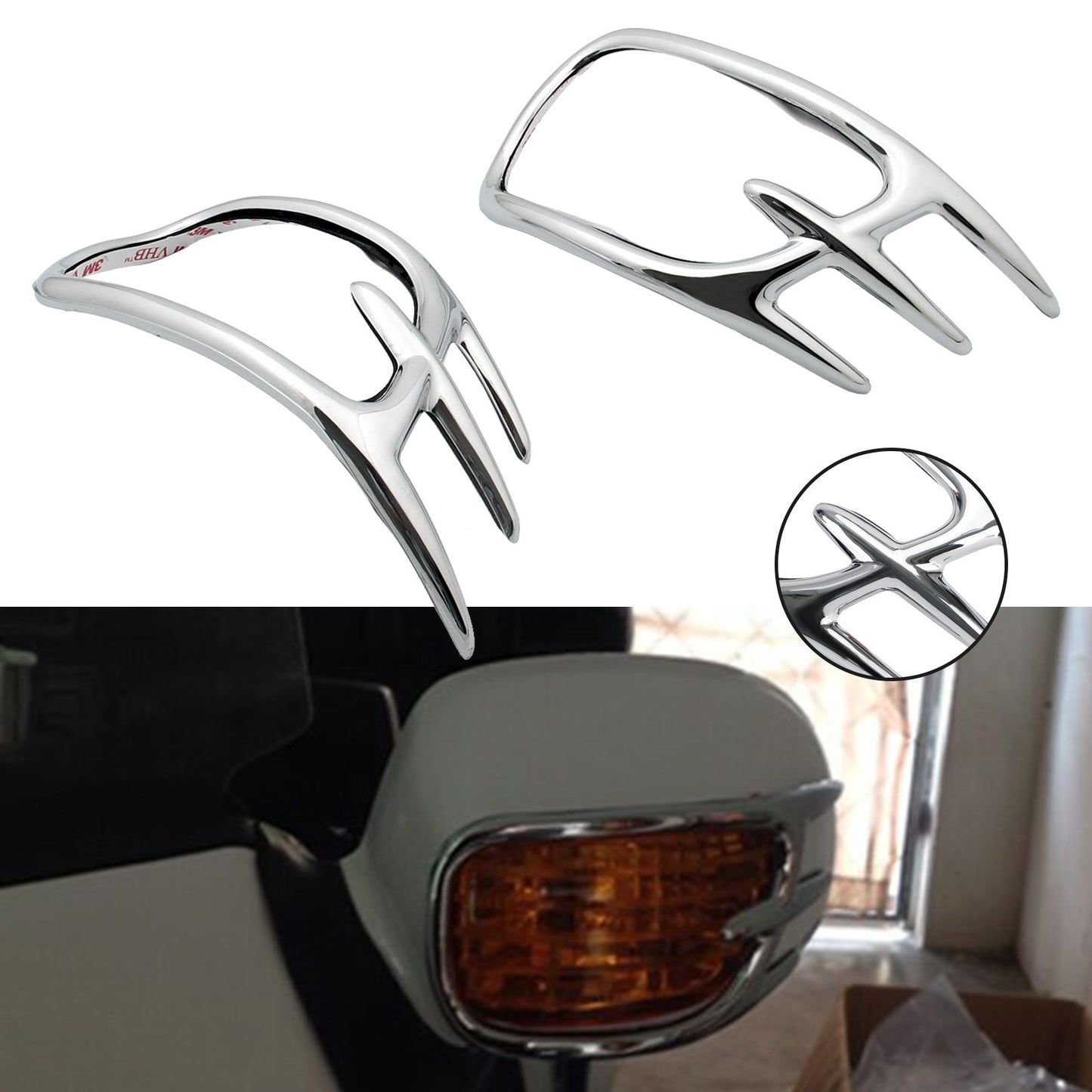 Goldwing Chrome Fairing Mirror Back Accent Grilles for 2001-2011 Honda GL1800