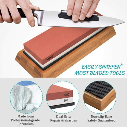 Knife Sharpening Stone Set Professional Whetstone 4 Side Grit 400/1000 3000/8000