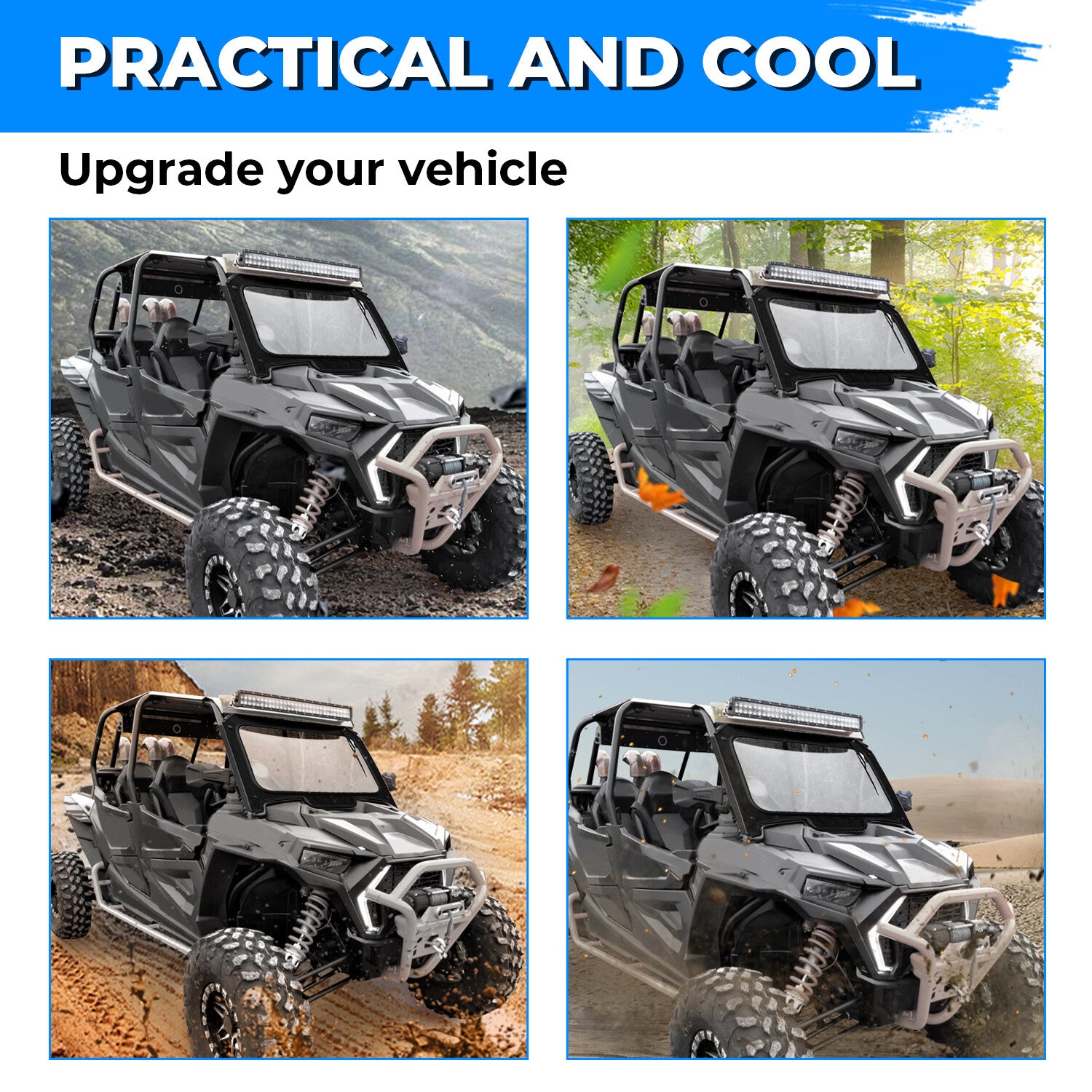 Solid Spare Glass Front Full Windshield For 2019-2023 Polaris RZR XP/ XP4 1000 Black