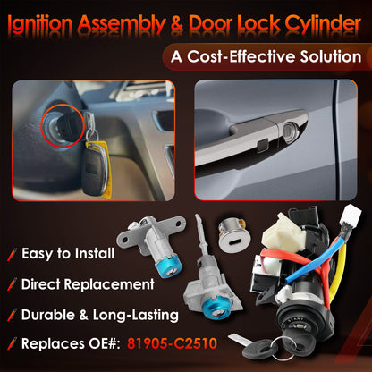Ignition Lock Cylinder Switch & Cylinder Housing w/ Key For 15-19 Hyundai Sonata