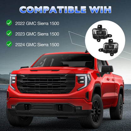 LED Fog Light Lamp w/ Switch Relay Wire Bezel Kit For 2022-2025 GMC Sierra 1500