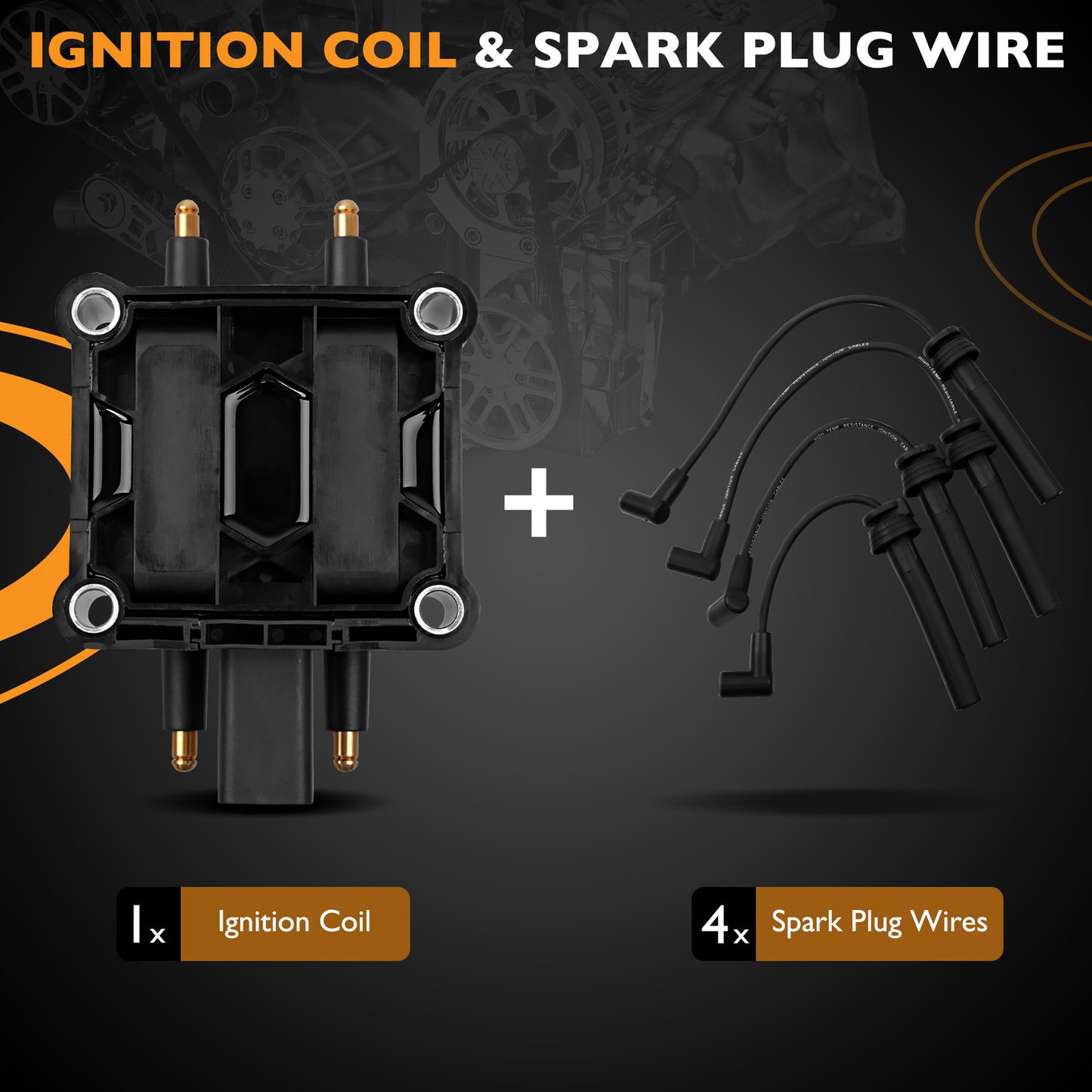 Ignition Coil & Spark Plug Wire Set For 2001-2007 Dodge Neon Stratus Jeep Libert