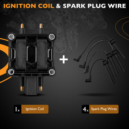 Ignition Coil & Spark Plug Wire Set For 2001-2007 Dodge Neon Stratus Jeep Libert