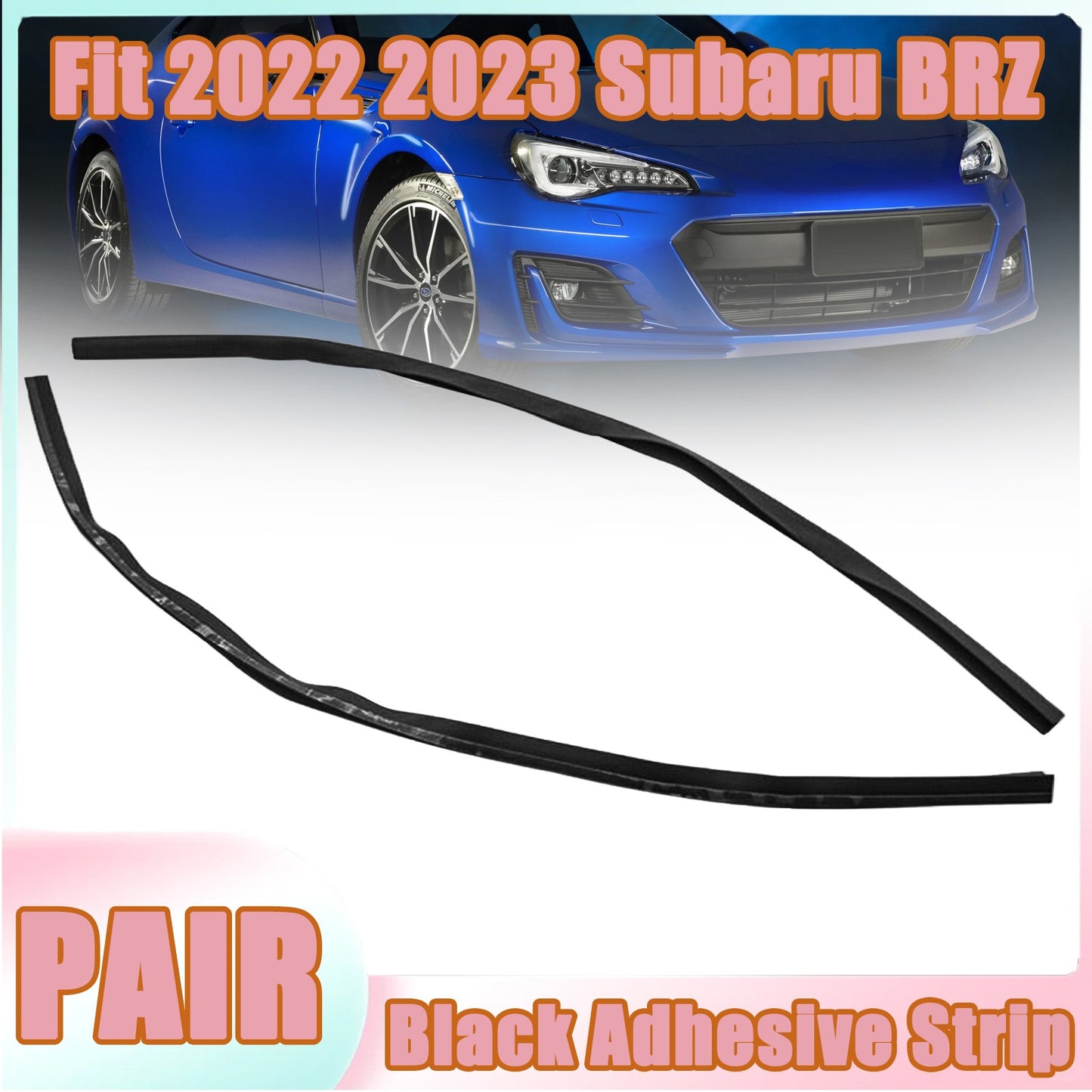 Fit 2022 2023 Subaru BRZ Style Front Bumper Lower Black Adhesive Strip Set 22-23