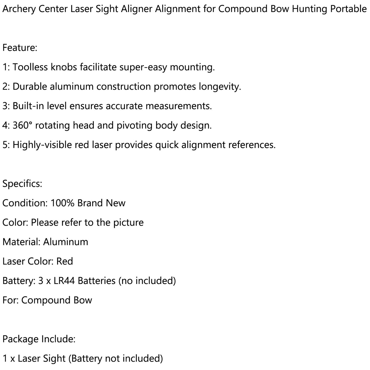 Archery Center Laseright Aligner Alignment for Compound Bow Huntin Portable
