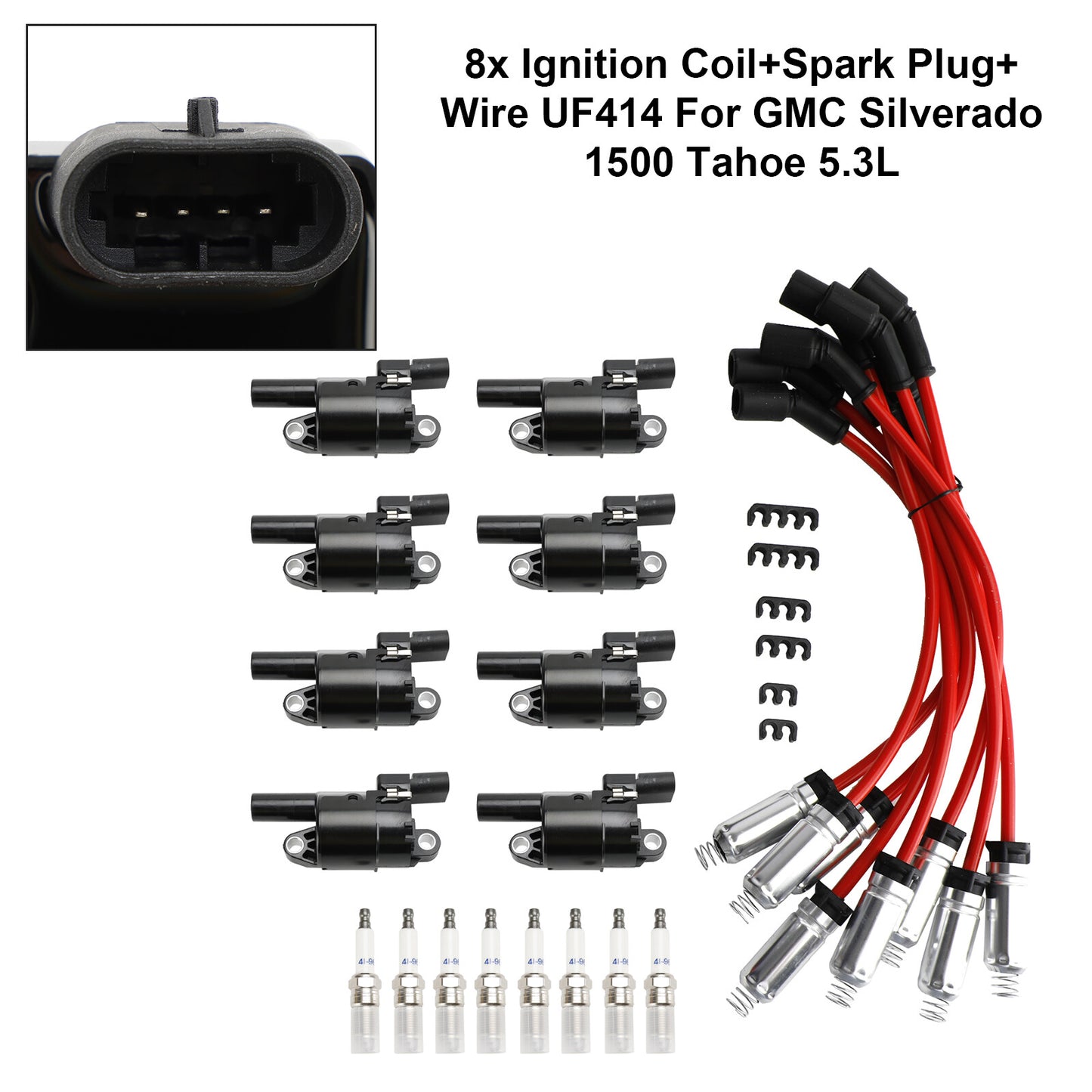 8x Ignition Coil+Spark Plug + Wire UF414 For GMC Silverado 1500 Tahoe 5.3L