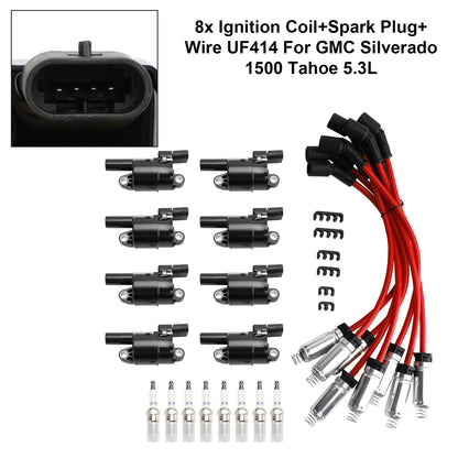 8x Ignition Coil+Spark Plug + Wire UF414 For GMC Silverado 1500 Tahoe 5.3L