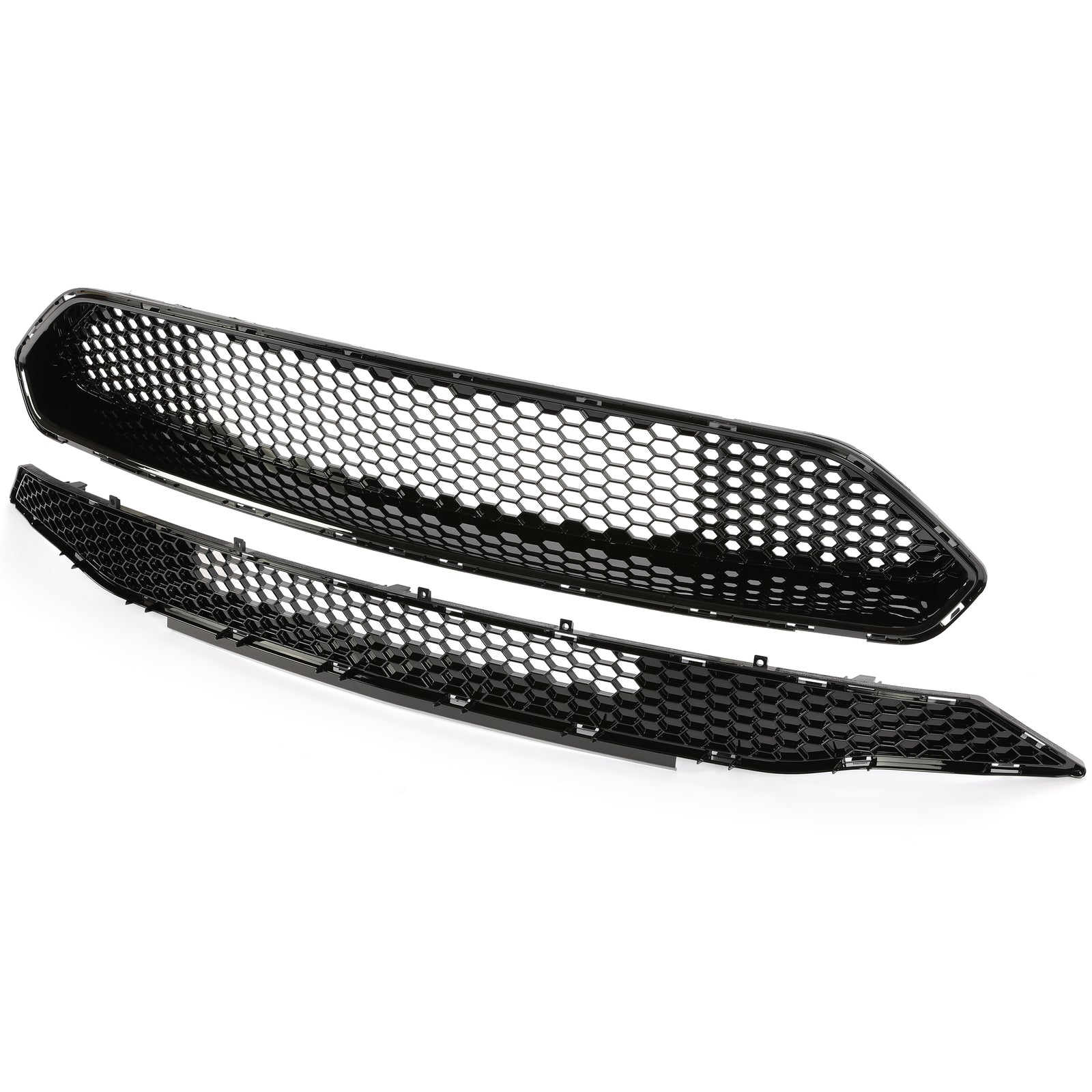 Solid Spare For 2018-2022 Ford Mustang Front Upper Grille + Lower Mesh Grill Honeycomb Black